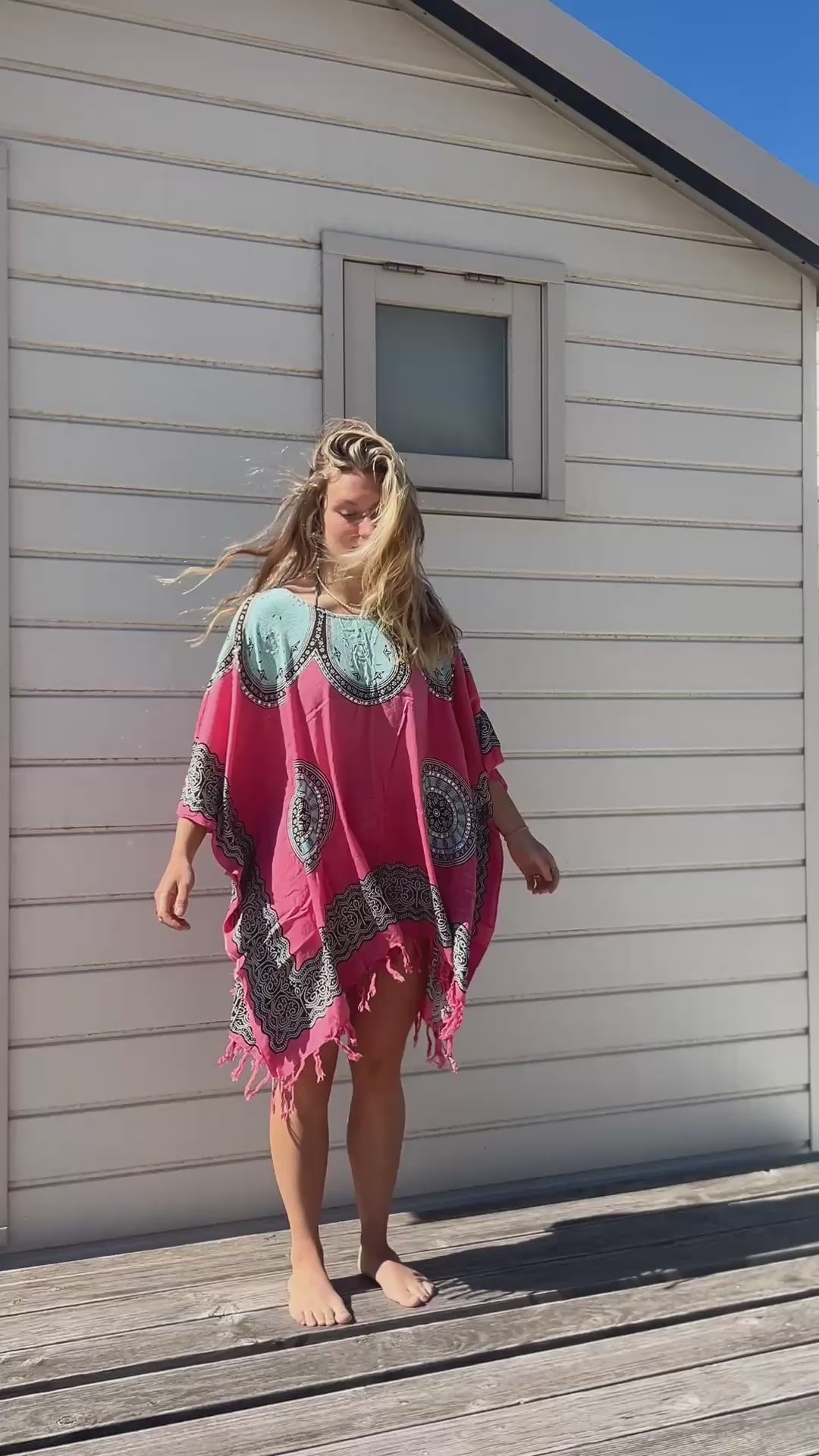 Sarongdress wit/blauw